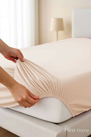 Çift Kişilik Düz Penye  %100 Pamuklu Lastikli Çarşaf 180X200 Newsheet Bej