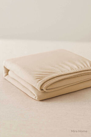 Çift Kişilik Düz Penye  %100 Pamuklu Lastikli Çarşaf 180X200 Newsheet Bej