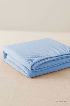 Çift Kişilik Düz Penye  %100 Pamuklu Lastikli Çarşaf 180X200 Newsheet Mavi