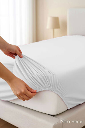 Çift Kişilik Düz Penye  %100 Pamuklu Lastikli Çarşaf 200X200 Cm Battal  Boy Newsheet Beyaz