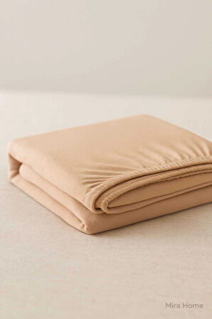 Çift Kişilik Düz Penye  %100 Pamuklu Lastikli Çarşaf 200X200 Cm Battal  Boy Newsheet Kahverengi