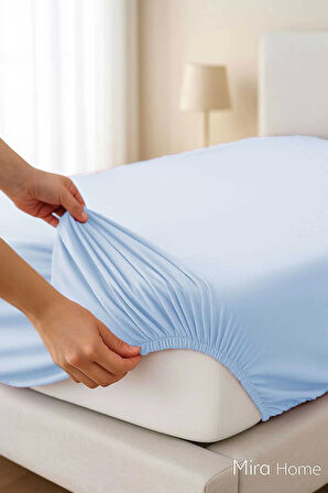 Çift Kişilik Düz Penye  %100 Pamuklu Lastikli Çarşaf 200X200 Cm Battal  Boy Newsheet Mavi