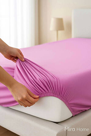 Çift Kişilik Düz Penye  %100 Pamuklu Lastikli Çarşaf 200X200 Cm Battal  Boy Newsheet Mor