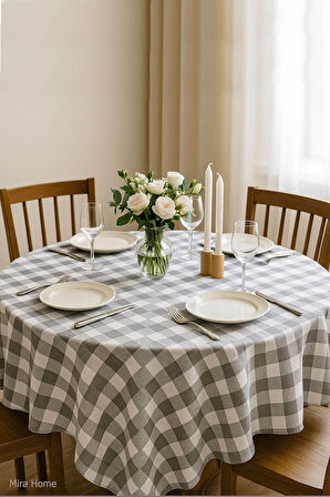 Mira Home Kareli Masa Örtüsü Sofra Bezi 160X160 Cm Happytime