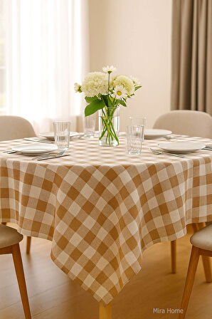 Mira Home Kareli Masa Örtüsü Sofra Bezi 160X160 Cm Happytime