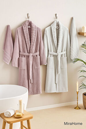 4 Parça Soft Elegance Banyo Aile Bornoz Seti %100 Pamuklu