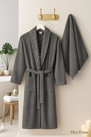 4 Parça Soft Elegance Banyo Aile Bornoz Seti %100 Pamuklu