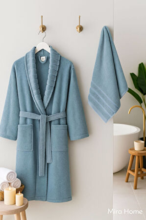 4 Parça Soft Elegance Banyo Aile Bornoz Seti %100 Pamuklu