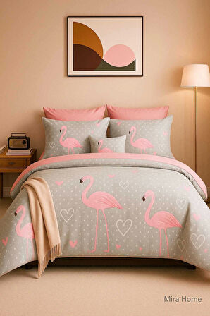 Çift Kişilik Pamuklu Nevresim Takımı Flamingo Love