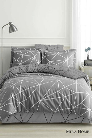Çift Kişilik Pamuklu Nevresim Takımı Geo Line Gri