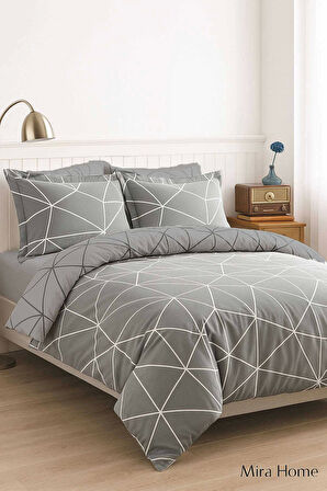 Çift Kişilik Pamuklu Nevresim Takımı Geo Line Gri