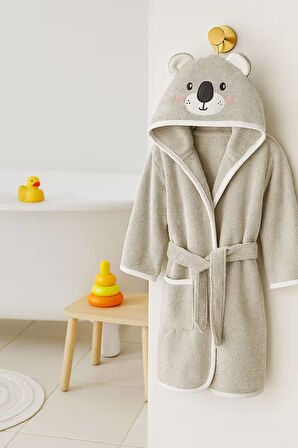 Kapşonlu Hayvan Desenli Çocuk Banyo Deniz Plaj Bornozu %100 Pamuklu 