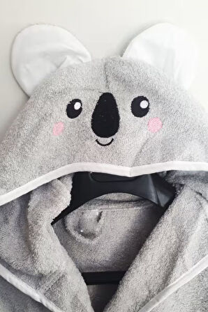 Kapşonlu Hayvan Desenli Çocuk Banyo Deniz Plaj Bornozu %100 Pamuklu 