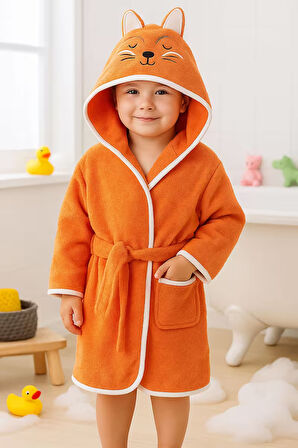 Kapşonlu Hayvan Desenli Çocuk Banyo Deniz Plaj Bornozu %100 Pamuklu 