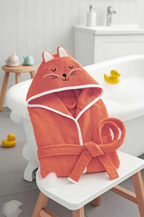 Kapşonlu Unisex %100 Pamuklu Çocuk Banyo Bornozu Fox