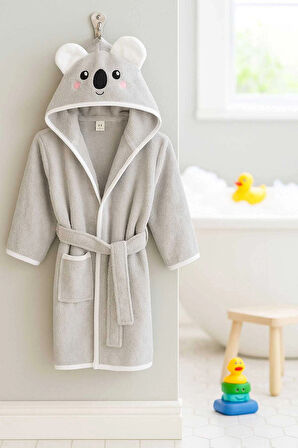 Kapşonlu Unisex %100 Pamuklu Çocuk Banyo Bornozu Koala