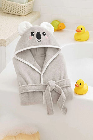 Kapşonlu Unisex %100 Pamuklu Çocuk Banyo Bornozu Koala