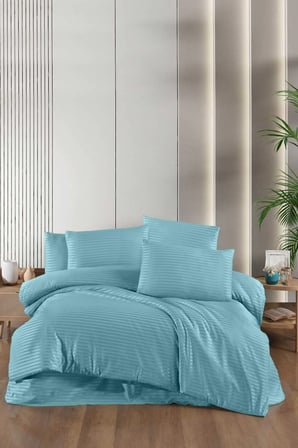Stripe Saten Line Çift Kişilik Nevresim Takımı Mint Yeşil