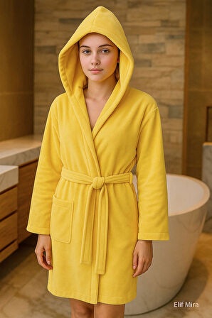 Genç Kız / Erkek Çocuk Kapşonlu Garson Boy Kadife Bornoz %100 Pamuklu