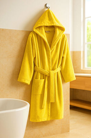 Genç Kız / Erkek Çocuk Kapşonlu Garson Boy Kadife Bornoz %100 Pamuklu