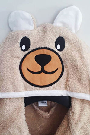 Kapşonlu Hayvan Desenli Çocuk Banyo Deniz Plaj Bornozu %100 Pamuklu 