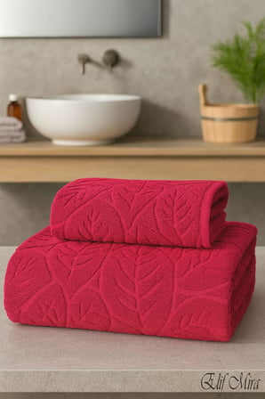 Banyo & Yüz Havlusu Seti Dokulu %100 Pamuk 90x150 + 50x90 cm – Foliva