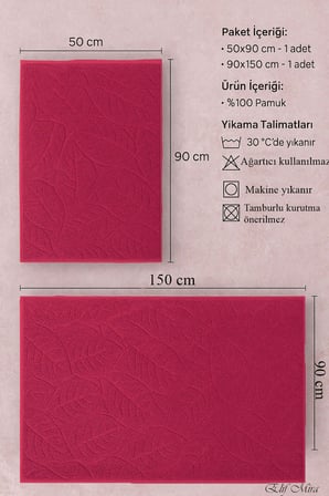 Banyo & Yüz Havlusu Seti Dokulu %100 Pamuk 90x150 + 50x90 cm – Foliva