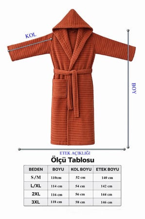 Kapşonlu Pamuklu Erkek / Kadın Bornoz | Büyük Beden Seçenekli Silvia