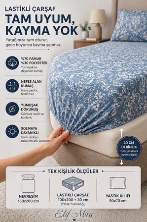 Tek Kişilik Nevresim Takımı Lastikli Çarşaflı Pamuklu Vintage