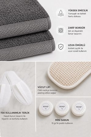 7 Parça Banyo Havlu Seti Antrasit - Misafir/Seyahat/Kamp/Outdoor/Plaj