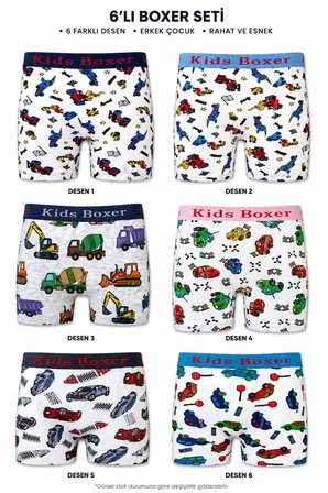 6 lı Erkek Çocuk Desenli Boxer Empirme Baskılı Pamuklu 