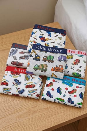 6 lı Erkek Çocuk Desenli Boxer Empirme Baskılı Pamuklu 