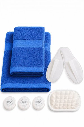 7 Parça Banyo Havlu Seti Mavi - Misafir/Seyahat/Kamp/Outdoor/Plaj