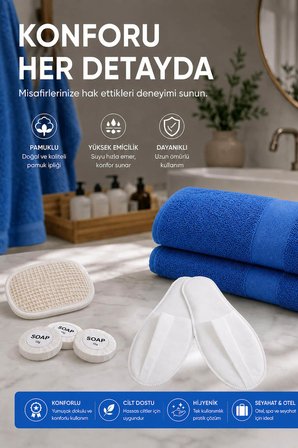 7 Parça Banyo Havlu Seti Mavi - Misafir/Seyahat/Kamp/Outdoor/Plaj