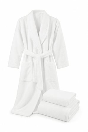3 Parça Tek Kişilik Banyo Bornoz ve Havlu Seti %100 Pamuk Serena Collection