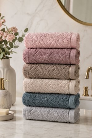 6 lı El Yüz Havlu Seti %100 Pamuklu Kısmi Kadife Velvet Collection 