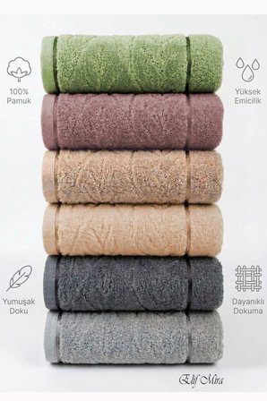 6 lı El Yüz Havlu Seti %100 Pamuklu Kısmi Kadife Velvet Collection 