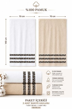 2'li Banyo Havlusu Seti %100 Pamuk Leopar Collection 70x140 cm