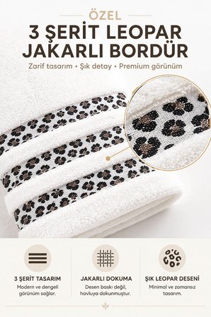 2 Parça Banyo Havlu Seti %100 Pamuk Leopar Deluxe (70x140 Cm + 50x90 Cm)