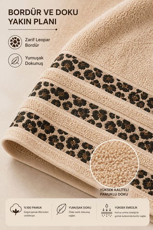 4'lü El Yüz Havlusu Seti %100 Pamuk 50x90 Cm Leopar Elegance