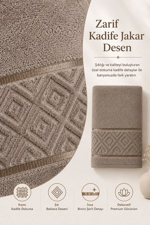 El Yüz Havlusu 50x90 cm %100 Pamuk Kısmi Kadife Jakar Nova Collection