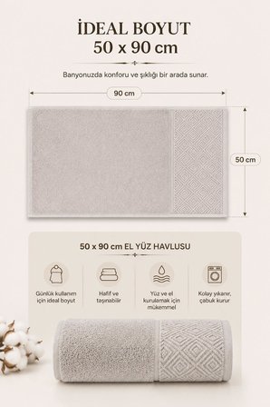 El Yüz Havlusu 50x90 cm %100 Pamuk Kısmi Kadife Jakar Nova Collection