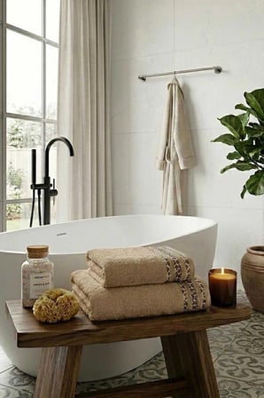 2 Parça Banyo Havlu Seti %100 Pamuk 70x140+50x90 Cm Savana Kum Beji