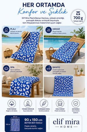 Büyük Boy Banyo Plaj Havlusu 90x150 Cm %100 Pamuklu Riviera 700 Gr