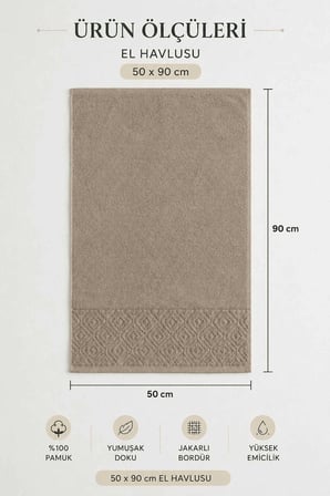 El Yüz Havlusu 50X90 Cm  Pamuk Kısmi Kadife  Quadro Kahve