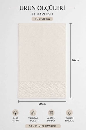 El Yüz Havlusu 50X90 Cm  Pamuk Kısmi Kadife  Quadro Krem