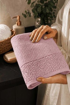 El Yüz Havlusu 50X90 Cm  Pamuk Kısmi Kadife  Quadro Pembe