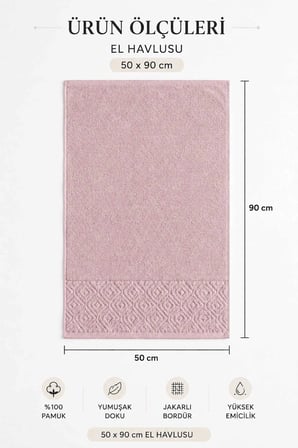 El Yüz Havlusu 50X90 Cm  Pamuk Kısmi Kadife  Quadro Pembe