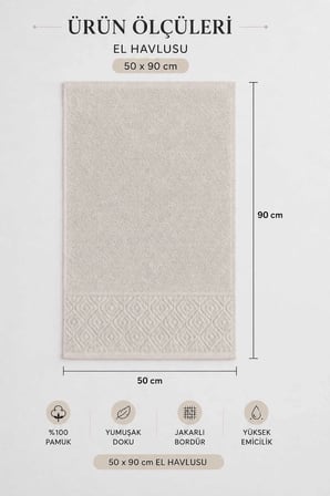 El Yüz Havlusu 50X90 Cm  Pamuk Kısmi Kadife  Quadro Taş