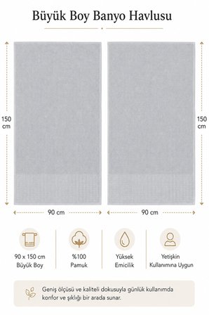 2'li Büyük Boy Banyo Havlusu 90x150 Cm %100 Pamuk Siena Collection 650 Gr